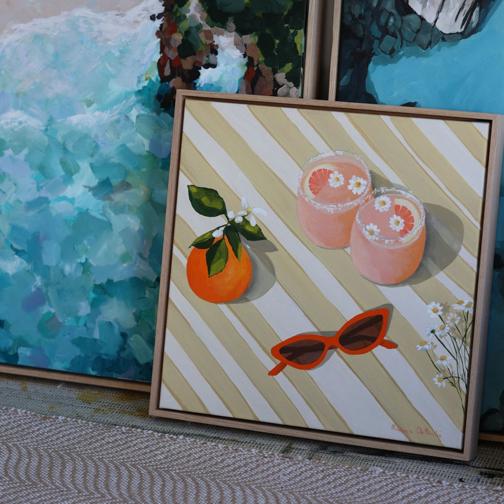 Cocktails in the Sun Framed Canvas Print by Prudence Demarchi