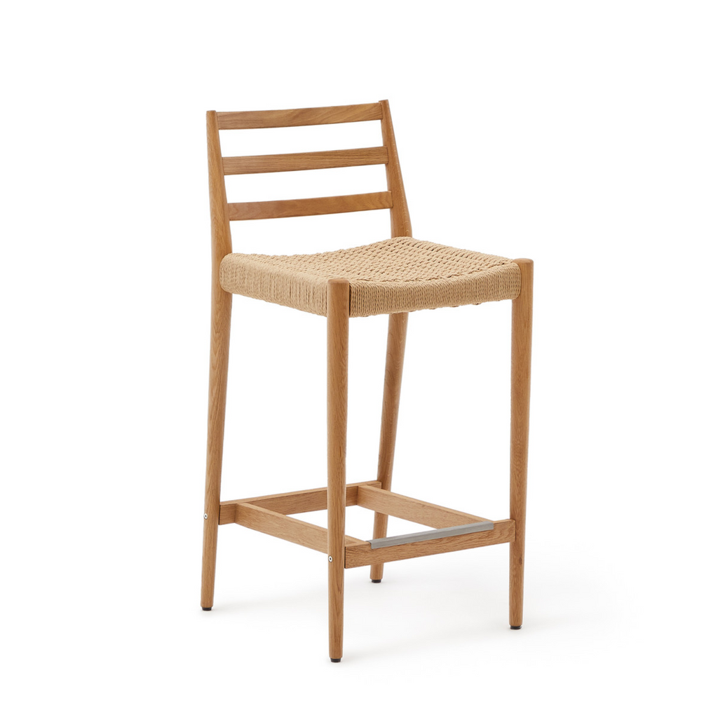 wood and rattan bar stool